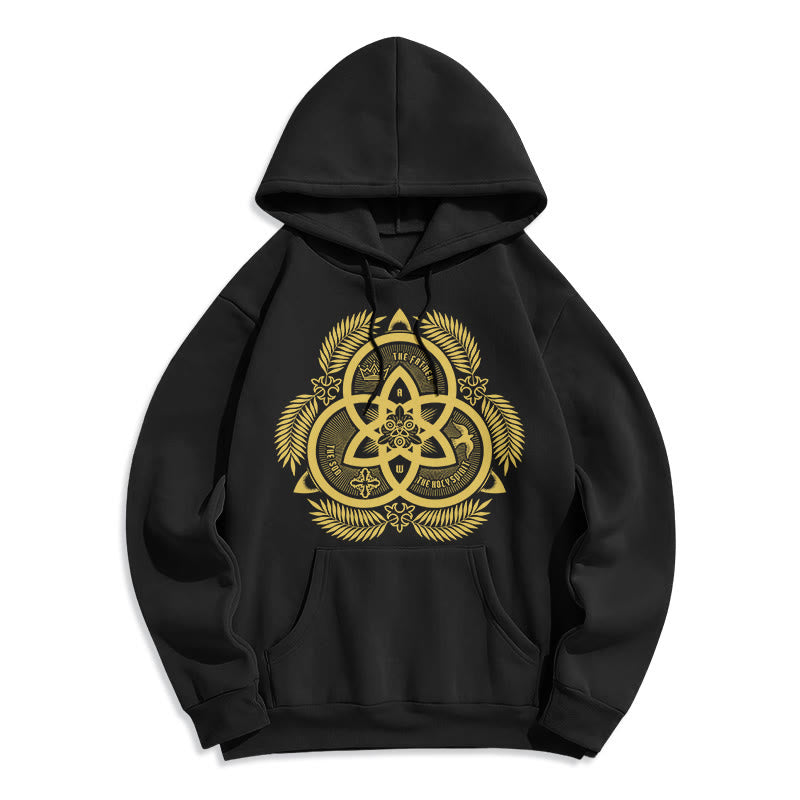 Christianartworkshop Klassischer Hoodie mit goldenem Emblem und Fleece-Futter aus Polyester, Motiv der Göttlichen Einheit. - Schwarz - 2XL - image 5