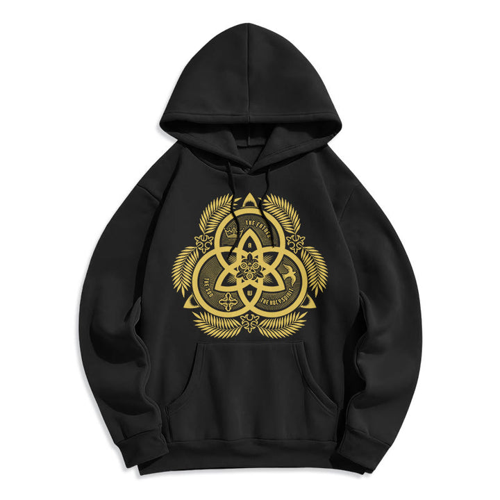 Christianartworkshop Klassischer Hoodie mit goldenem Emblem und Fleece-Futter aus Polyester, Motiv der Göttlichen Einheit. - Schwarz - 2XL - image 5