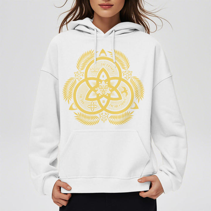 Christianartworkshop Klassischer Hoodie mit goldenem Emblem und Fleece-Futter aus Polyester, Motiv der Göttlichen Einheit. - image 13