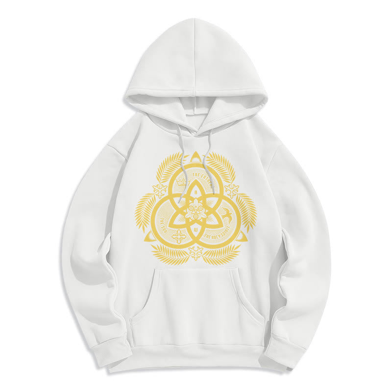 Christianartworkshop Klassischer Hoodie mit goldenem Emblem und Fleece-Futter aus Polyester, Motiv der Göttlichen Einheit. - Weiß - 2XL - image 10