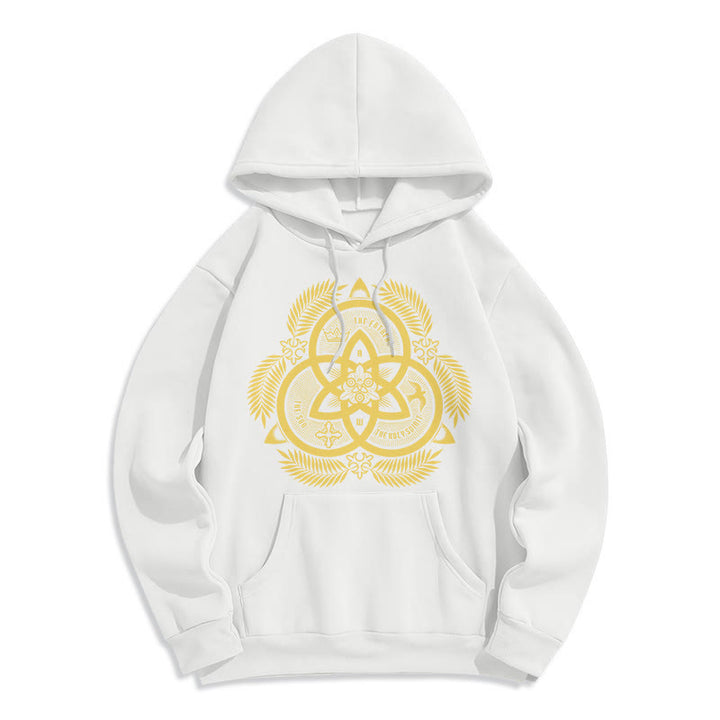 Christianartworkshop Klassischer Hoodie mit goldenem Emblem und Fleece-Futter aus Polyester, Motiv der Göttlichen Einheit. - Weiß - 2XL - image 10