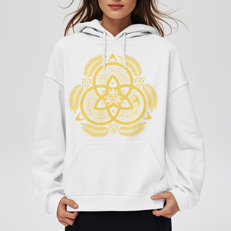 Christianartworkshop Kapuzenpullover aus Polyester im klassischen Stil mit goldenem Heiligenemblem „Göttliche Einheit“