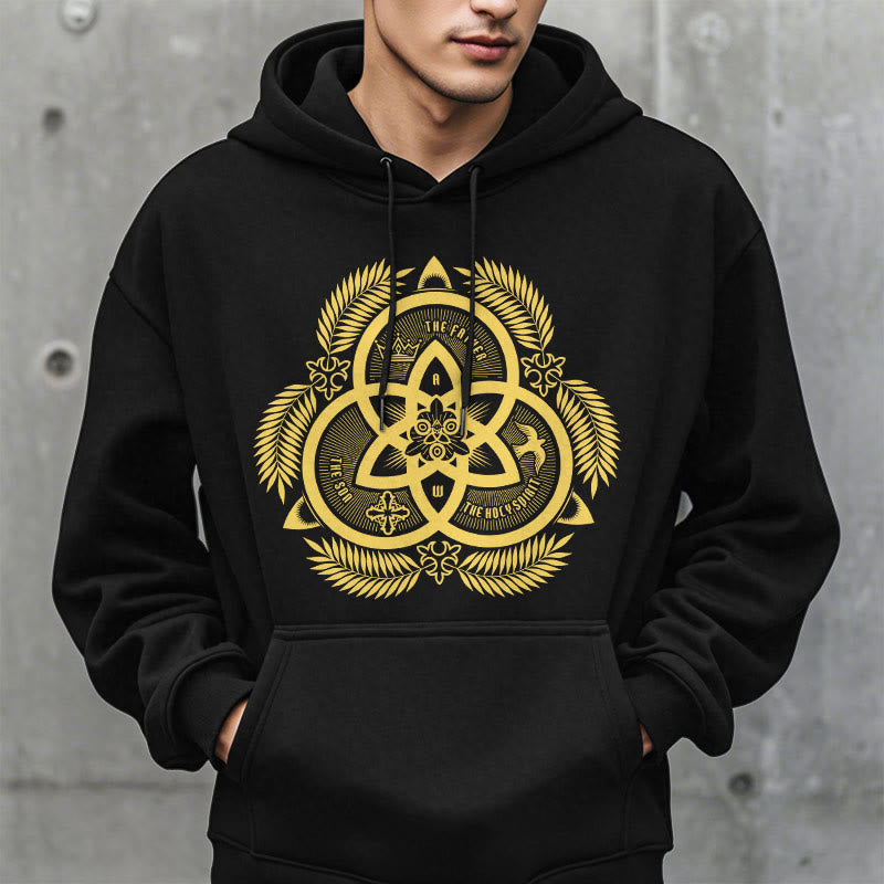 Christianartworkshop Kapuzenpullover aus Polyester im klassischen Stil mit goldenem Heiligenemblem „Göttliche Einheit“