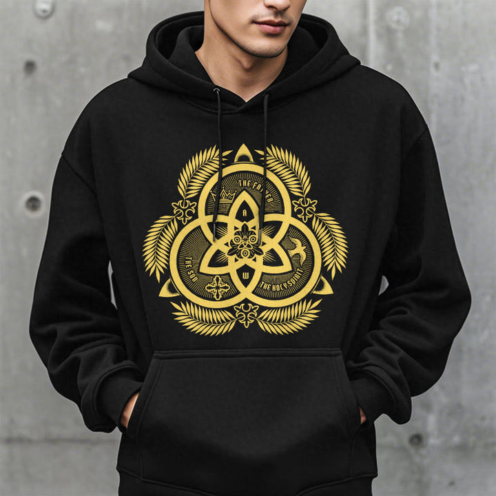 Christianartworkshop Kapuzenpullover aus Polyester im klassischen Stil mit goldenem Heiligenemblem „Göttliche Einheit“