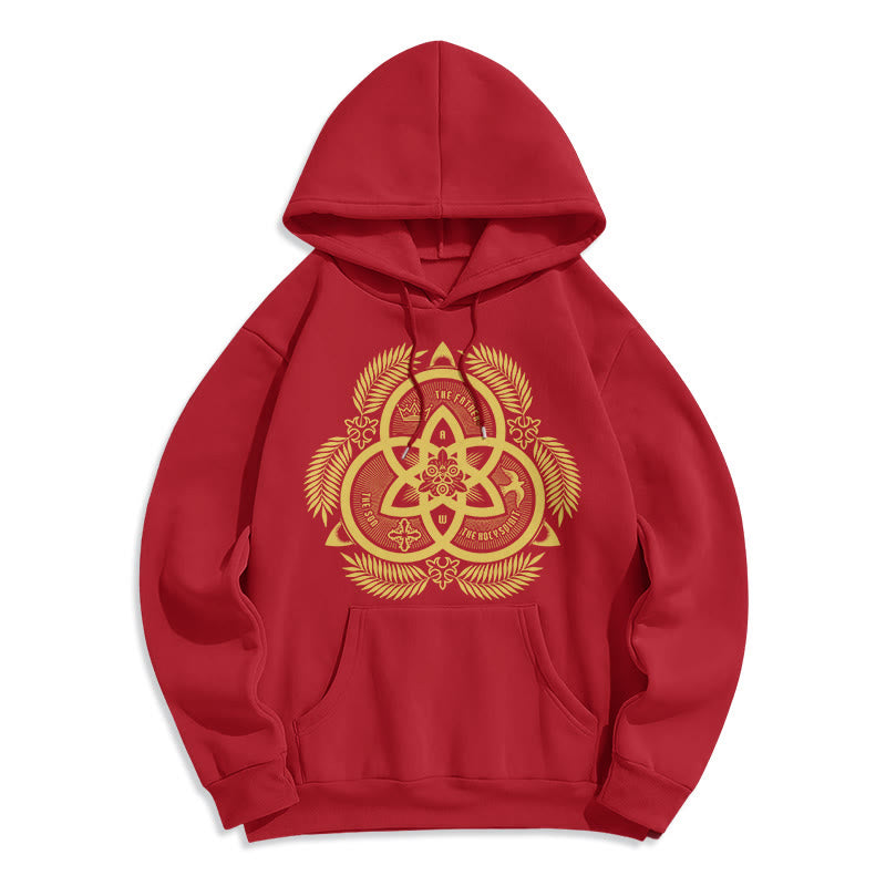 Christianartworkshop Klassischer Hoodie mit goldenem Emblem und Fleece-Futter aus Polyester, Motiv der Göttlichen Einheit. - Rot - 2XL - image 35