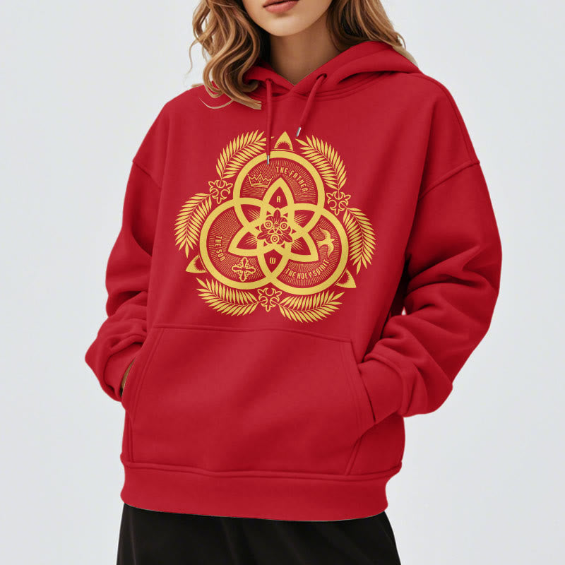 Christianartworkshop Kapuzenpullover aus Polyester im klassischen Stil mit goldenem Heiligenemblem „Göttliche Einheit“