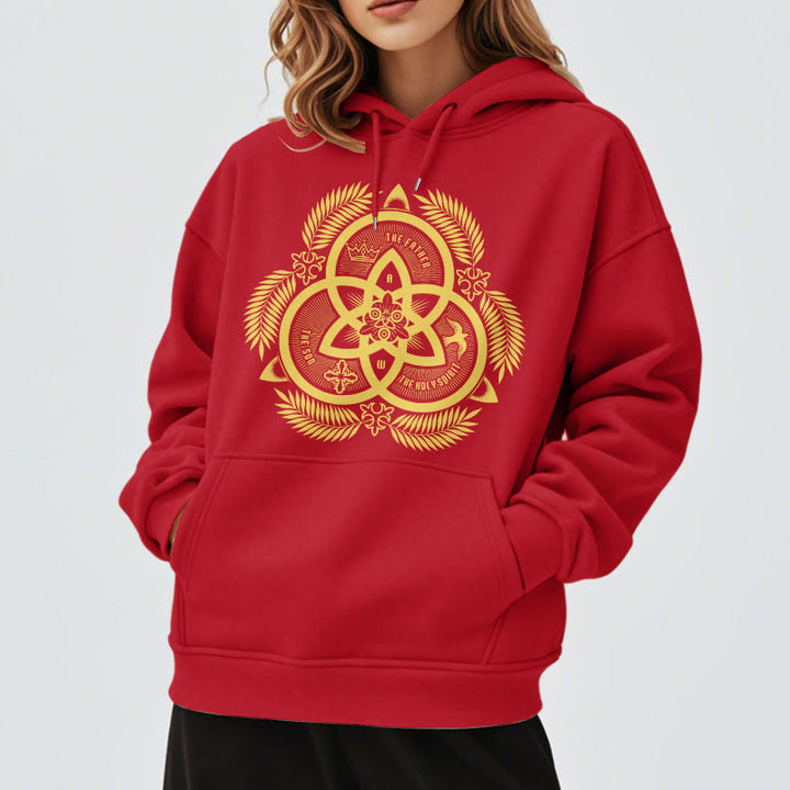 Christianartworkshop Kapuzenpullover aus Polyester im klassischen Stil mit goldenem Heiligenemblem „Göttliche Einheit“