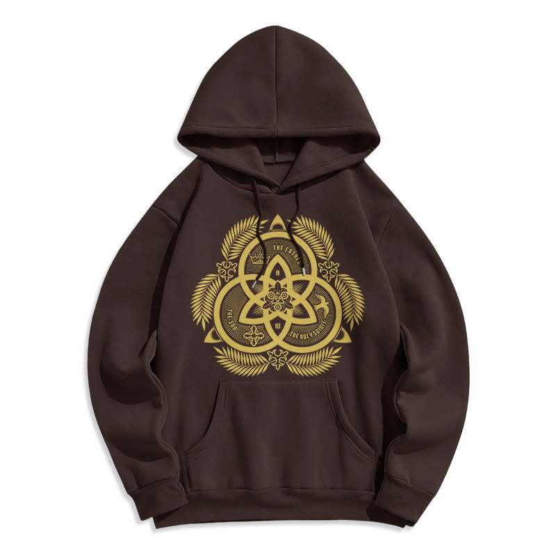 Christianartworkshop Klassischer Hoodie mit goldenem Emblem und Fleece-Futter aus Polyester, Motiv der Göttlichen Einheit. - Braun - 2XL - image 20