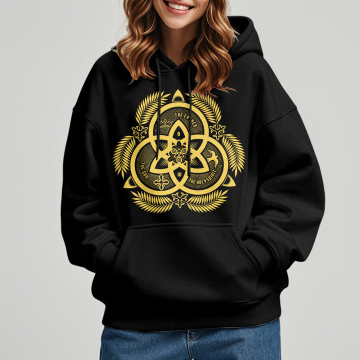 Christianartworkshop Kapuzenpullover aus Polyester im klassischen Stil mit goldenem Heiligenemblem „Göttliche Einheit“