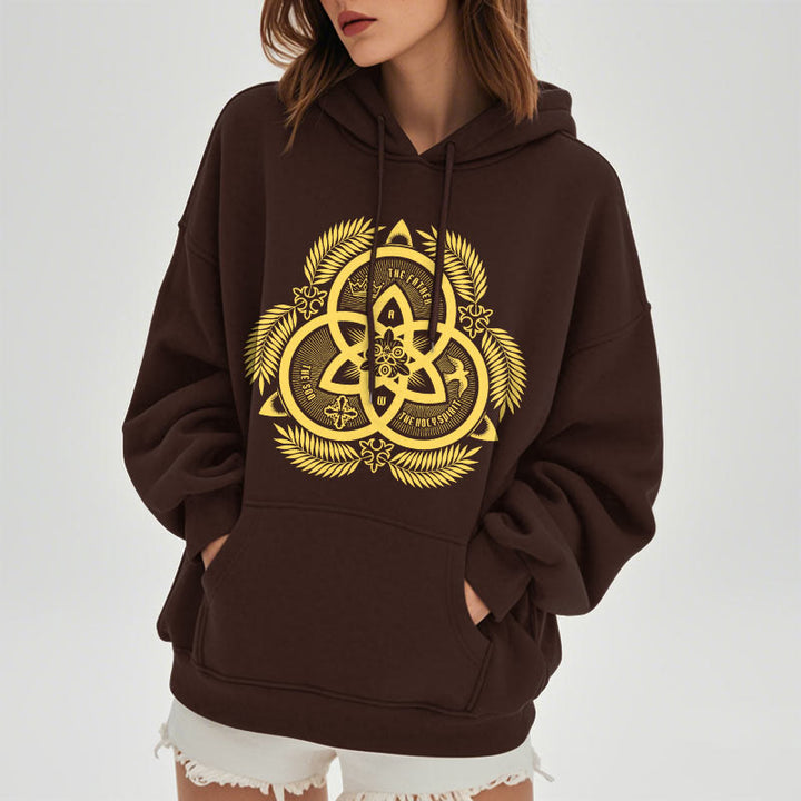 Christianartworkshop Kapuzenpullover aus Polyester im klassischen Stil mit goldenem Heiligenemblem „Göttliche Einheit“