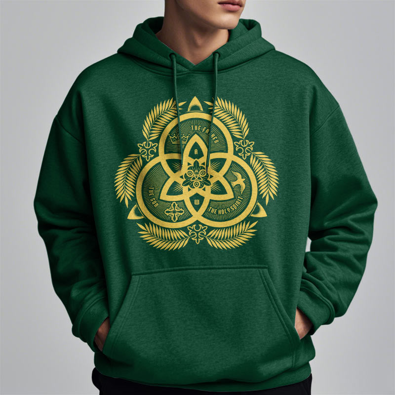 Christianartworkshop Klassischer Hoodie mit goldenem Emblem und Fleece-Futter aus Polyester, Motiv der Göttlichen Einheit. - image 1