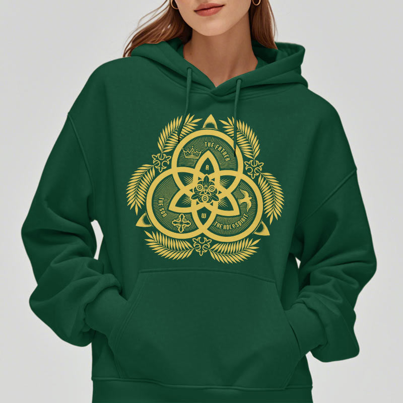 Christianartworkshop Klassischer Hoodie mit goldenem Emblem und Fleece-Futter aus Polyester, Motiv der Göttlichen Einheit. - image 2