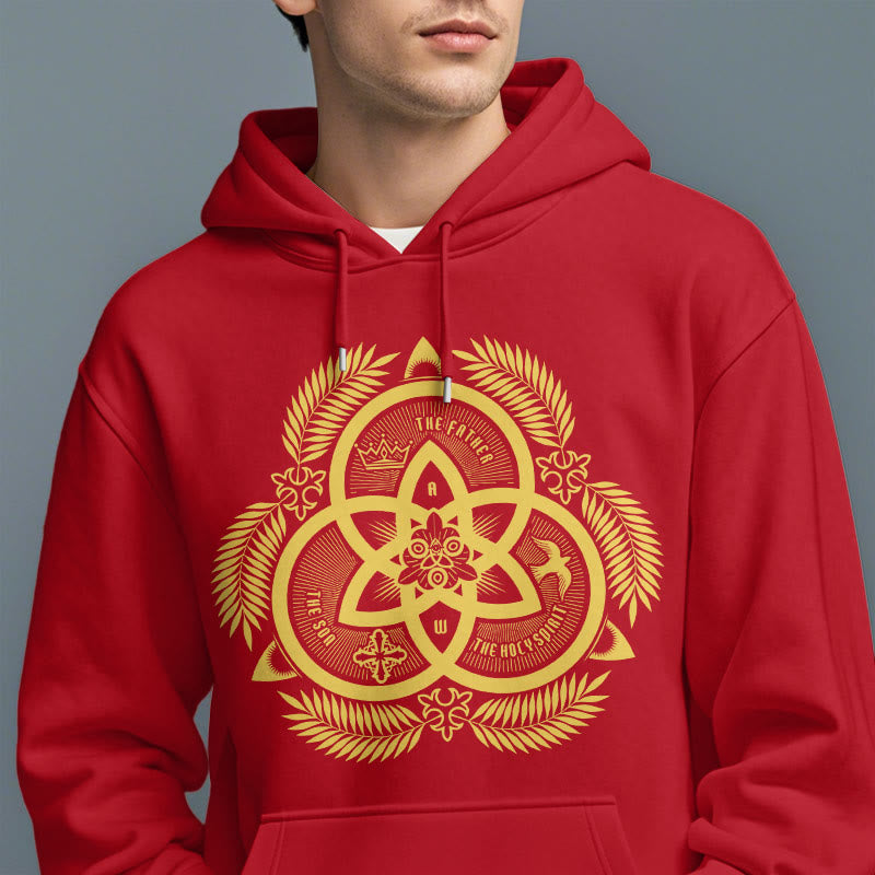 Christianartworkshop Kapuzenpullover aus Polyester im klassischen Stil mit goldenem Heiligenemblem „Göttliche Einheit“
