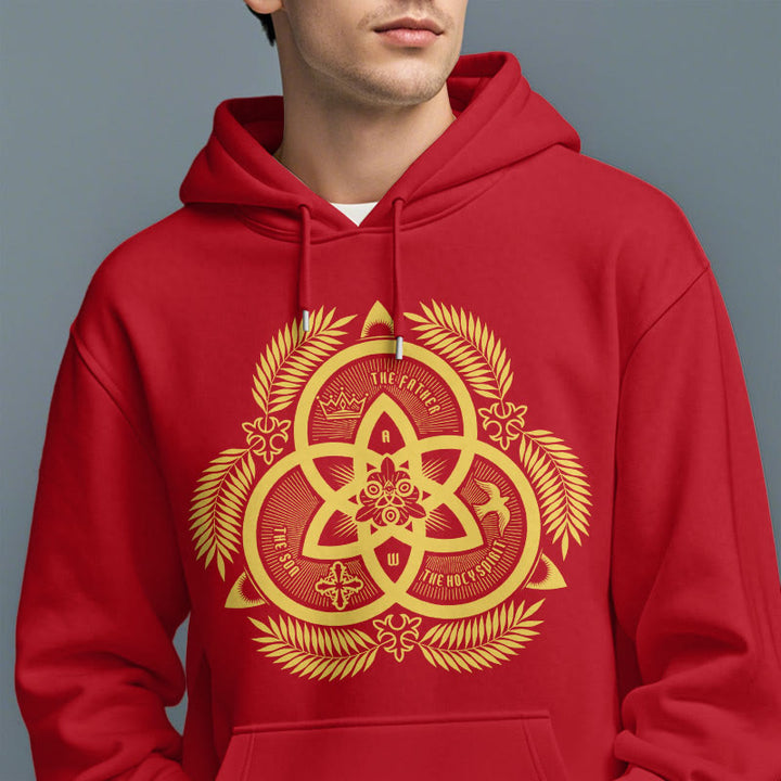 Christianartworkshop Kapuzenpullover aus Polyester im klassischen Stil mit goldenem Heiligenemblem „Göttliche Einheit“