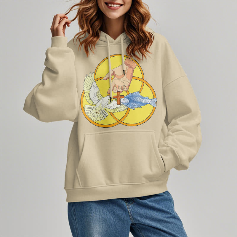 Christianartworkshop Farbiger Stil Das Kreuz-Emblem der Heiligen Dreifaltigkeit Fleece-gefütterter Polyester-Kapuzenpullover - image 17