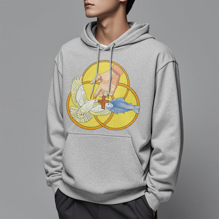 Christianartworkshop Farbiger Stil Das Kreuz-Emblem der Heiligen Dreifaltigkeit Fleece-gefütterter Polyester-Kapuzenpullover