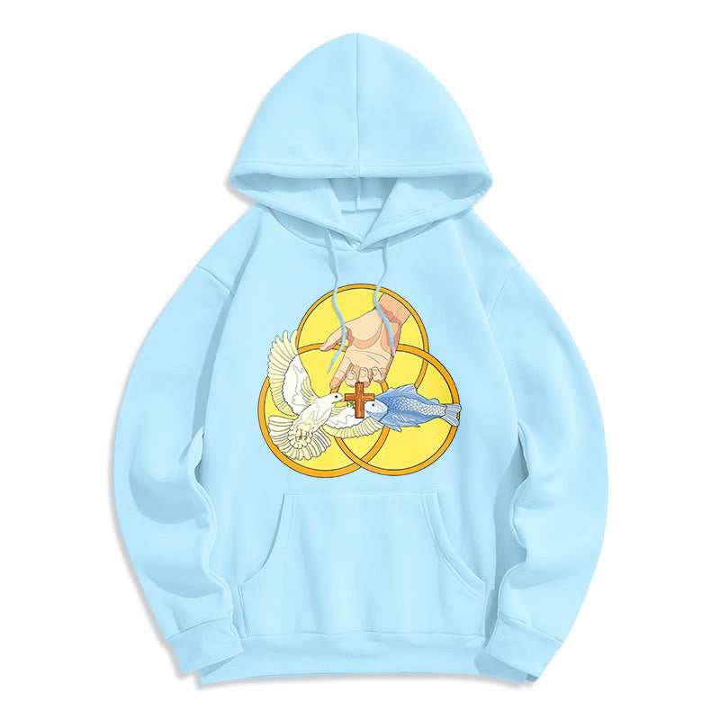 Christianartworkshop Farbiger Stil Das Kreuz-Emblem der Heiligen Dreifaltigkeit Fleece-gefütterter Polyester-Kapuzenpullover - Blau - 2XL - image 30