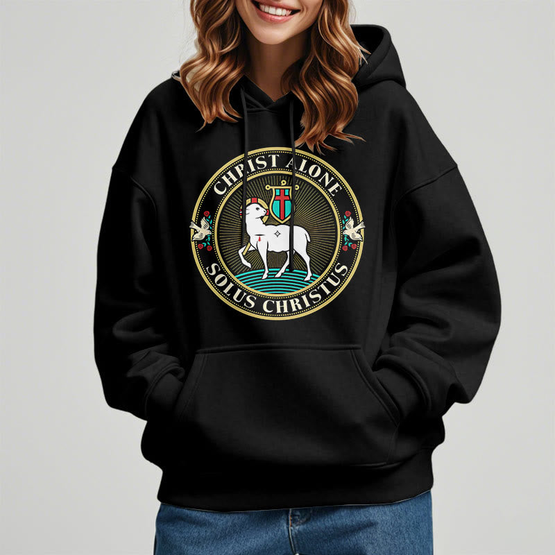 Christianartworkshop Moderner Stil Christ Alone Lamb of God Polyester-Kapuzenpullover mit Fleecefutter