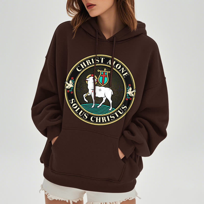 Christianartworkshop Moderner Stil Christ Alone Lamb of God Polyester-Kapuzenpullover mit Fleecefutter