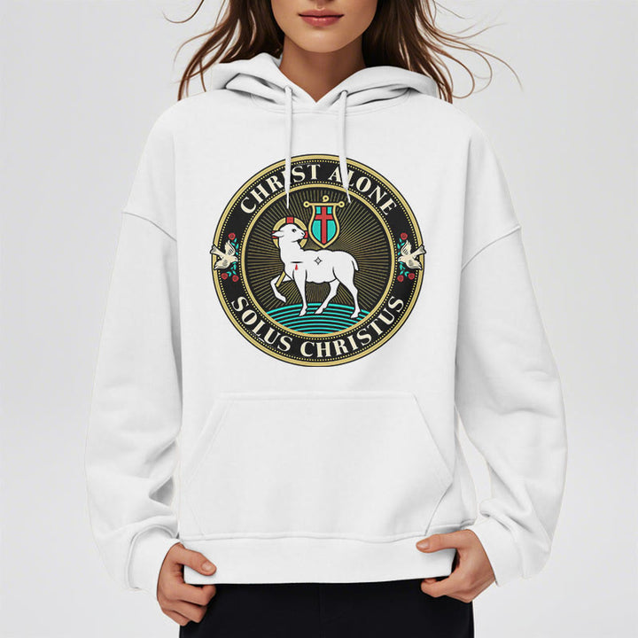 Christianartworkshop Moderner Stil Christ Alone Lamb of God Polyester-Kapuzenpullover mit Fleecefutter
