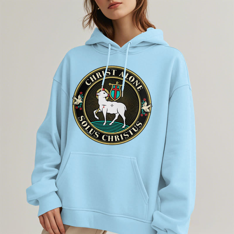 Christianartworkshop Moderner Stil Christ Alone Lamb of God Polyester-Kapuzenpullover mit Fleecefutter