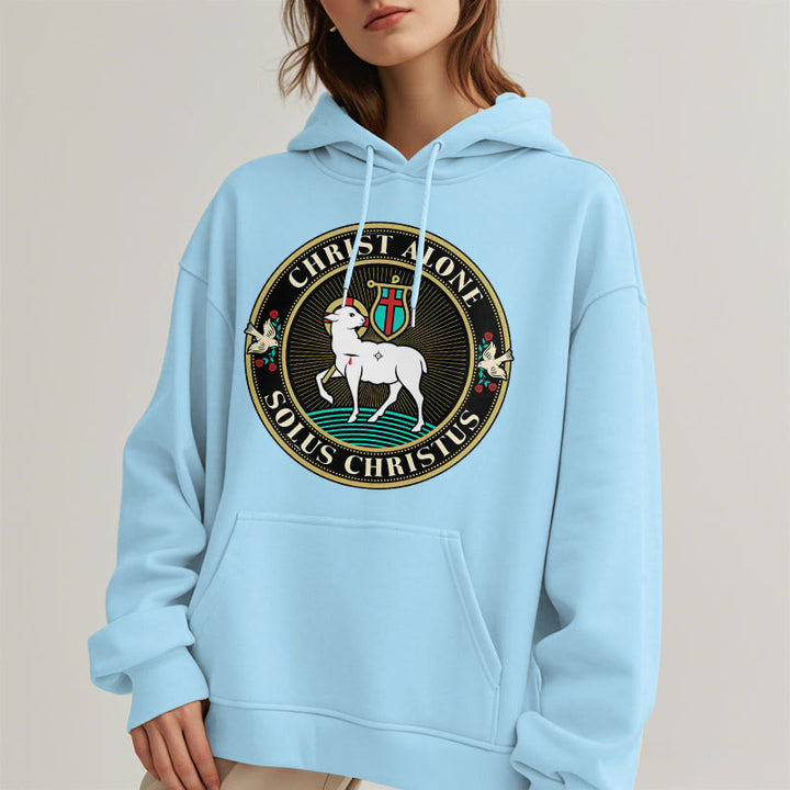 Christianartworkshop Moderner Stil Christ Alone Lamb of God Polyester-Kapuzenpullover mit Fleecefutter