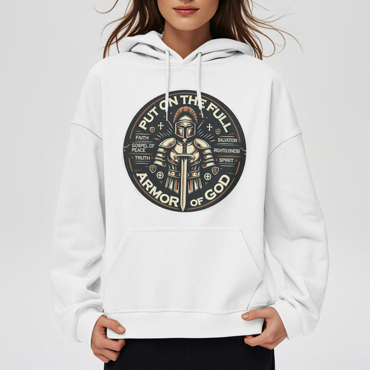 Christianartworkshop Moderner Stil: Zieh die volle Rüstung Gottes an, mit Fleece gefütterter Polyester-Kapuzenpullover
