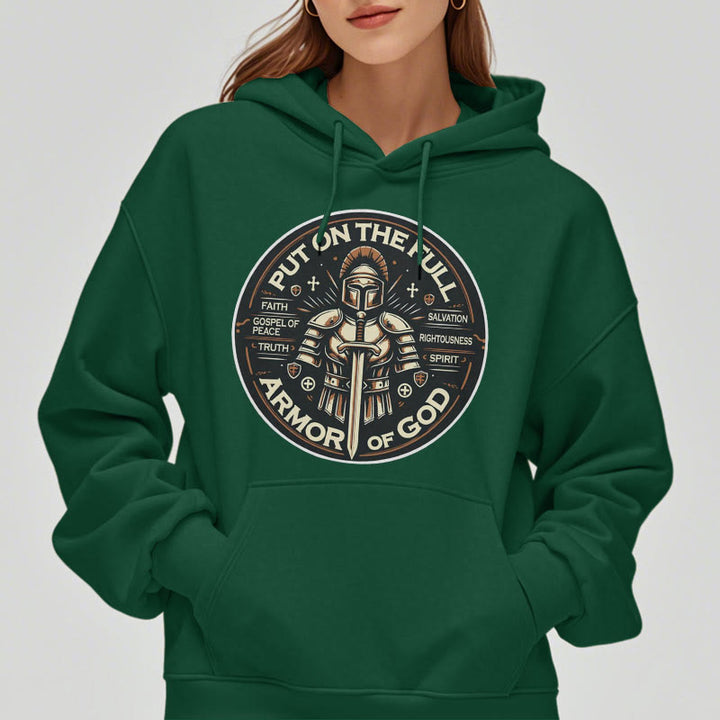 Christianartworkshop Moderner Stil: Zieh die volle Rüstung Gottes an, mit Fleece gefütterter Polyester-Kapuzenpullover