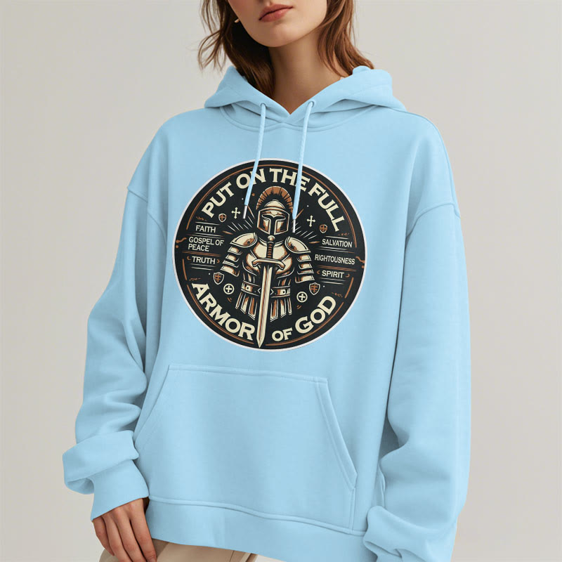 Christianartworkshop Moderner Stil: Zieh die volle Rüstung Gottes an, mit Fleece gefütterter Polyester-Kapuzenpullover