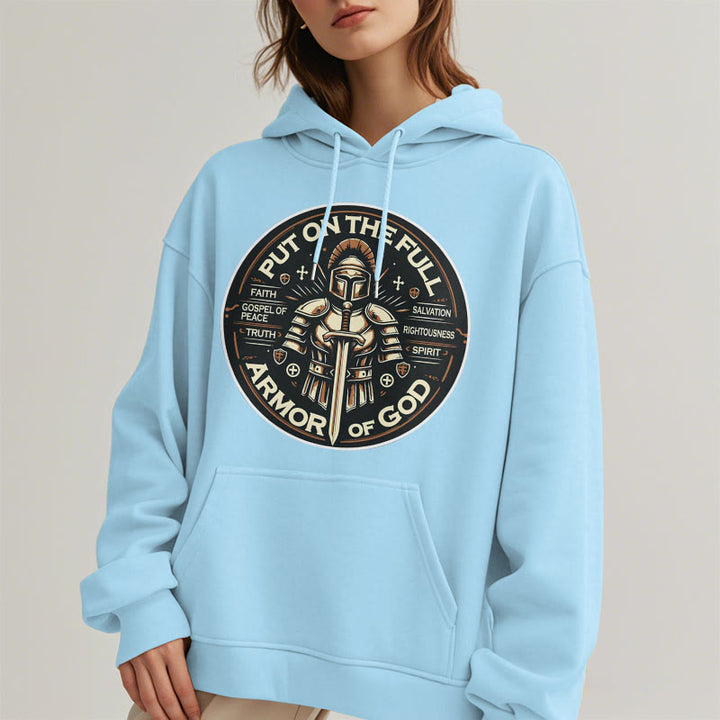 Christianartworkshop Moderner Stil: Zieh die volle Rüstung Gottes an, mit Fleece gefütterter Polyester-Kapuzenpullover