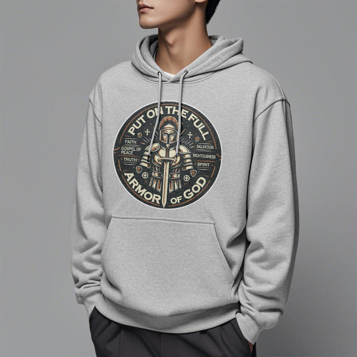 Christianartworkshop Moderner Stil „Zieh die volle Rüstung Gottes an“ Fleecegefütterter Polyester-Hoodie - image 1