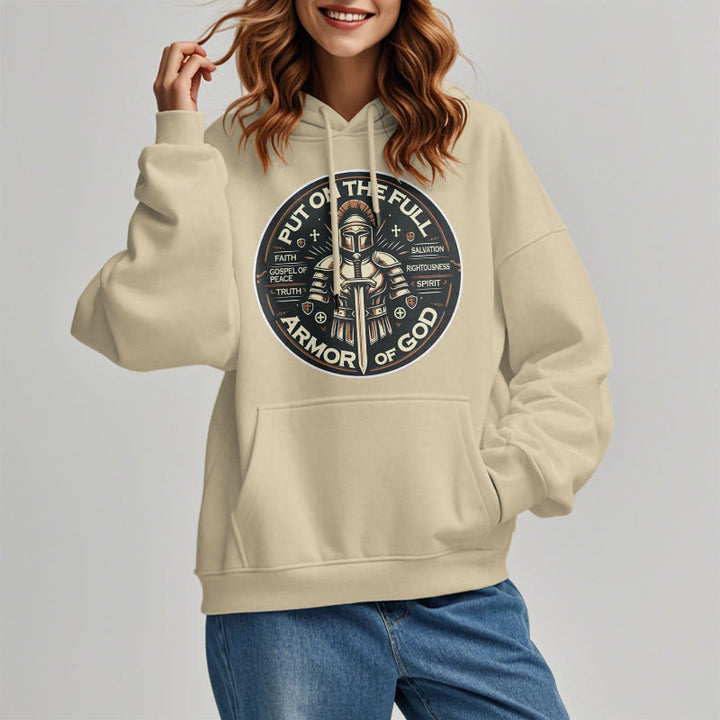 Christianartworkshop Moderner Stil: Zieh die volle Rüstung Gottes an, mit Fleece gefütterter Polyester-Kapuzenpullover