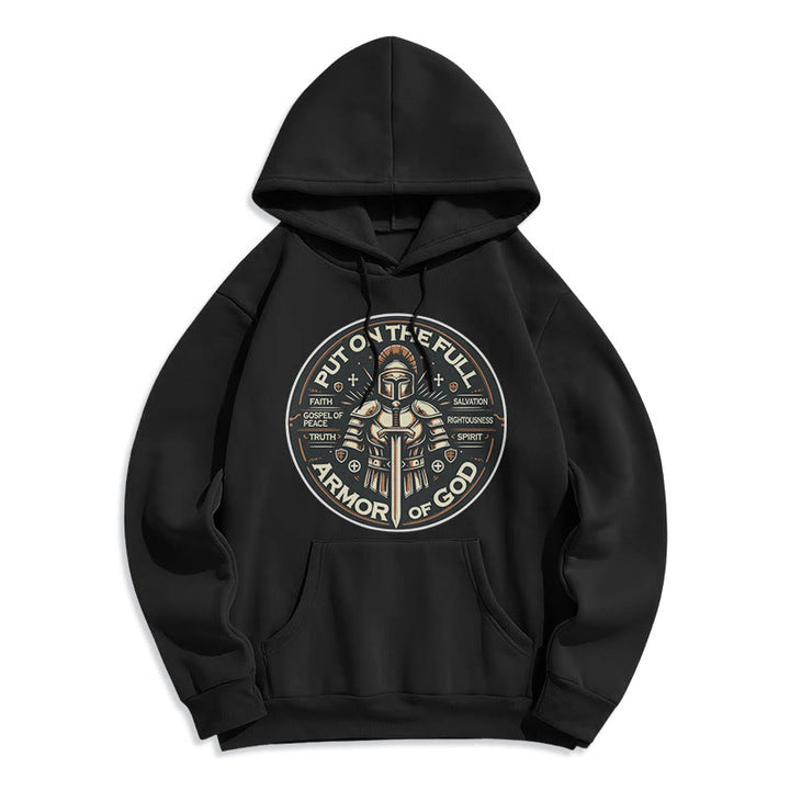 Christianartworkshop Moderner Stil „Zieh die volle Rüstung Gottes an“ Fleecegefütterter Polyester-Hoodie - Schwarz - 2XL - image 5