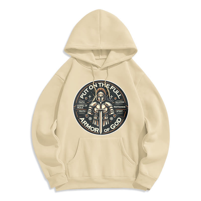 Christianartworkshop Moderner Stil „Zieh die volle Rüstung Gottes an“ Fleecegefütterter Polyester-Hoodie - Beige - 2XL - image 15