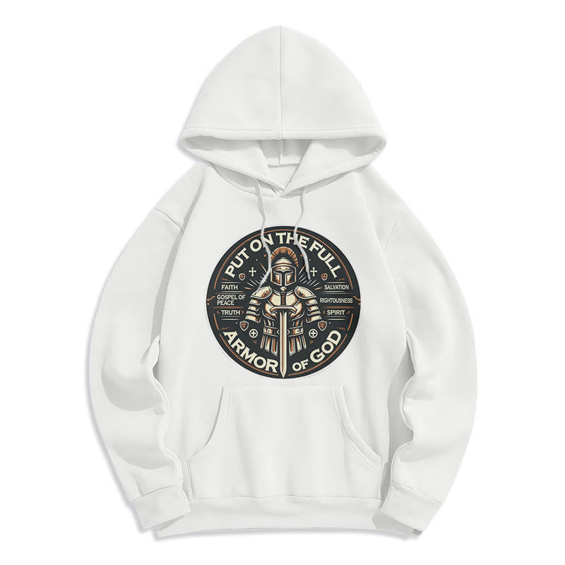 Christianartworkshop Moderner Stil „Zieh die volle Rüstung Gottes an“ Fleecegefütterter Polyester-Hoodie - Weiß - 2XL - image 10