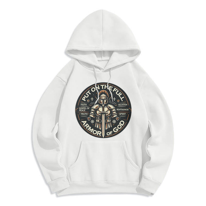 Christianartworkshop Moderner Stil „Zieh die volle Rüstung Gottes an“ Fleecegefütterter Polyester-Hoodie - Weiß - 2XL - image 10