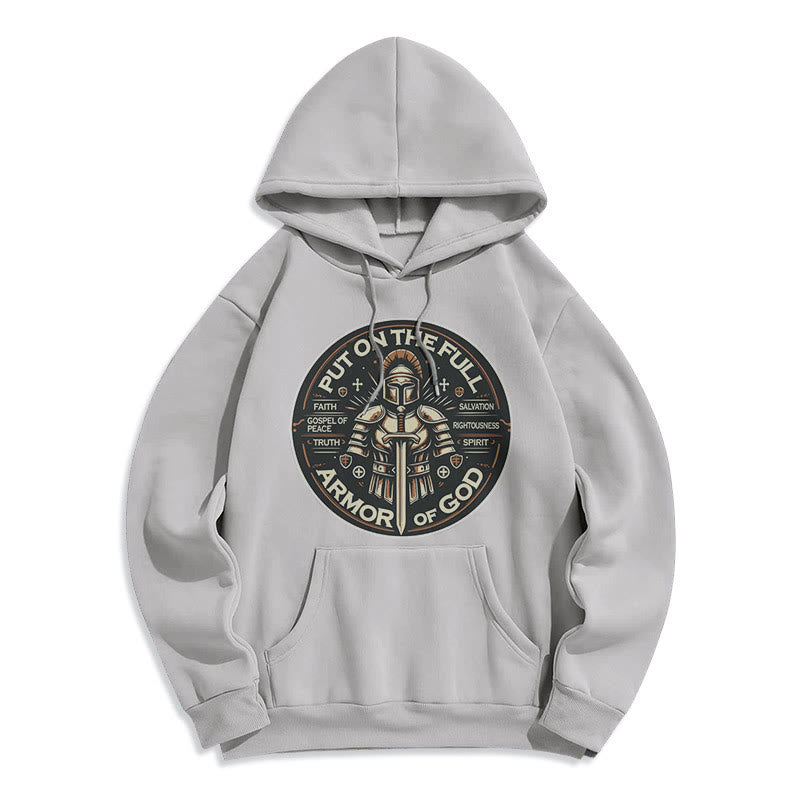 Christianartworkshop Moderner Stil „Zieh die volle Rüstung Gottes an“ Fleecegefütterter Polyester-Hoodie - Grau - 2XL - image 0