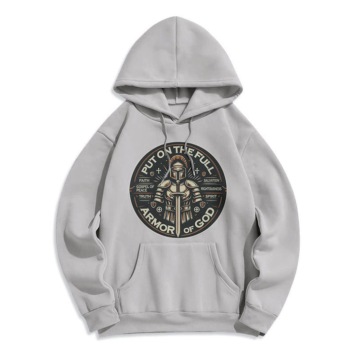 Christianartworkshop Moderner Stil „Zieh die volle Rüstung Gottes an“ Fleecegefütterter Polyester-Hoodie - Grau - 2XL - image 0