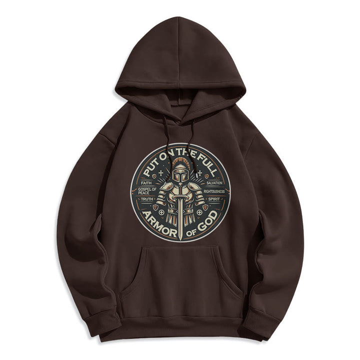 Christianartworkshop Moderner Stil „Zieh die volle Rüstung Gottes an“ Fleecegefütterter Polyester-Hoodie - Braun - 2XL - image 20