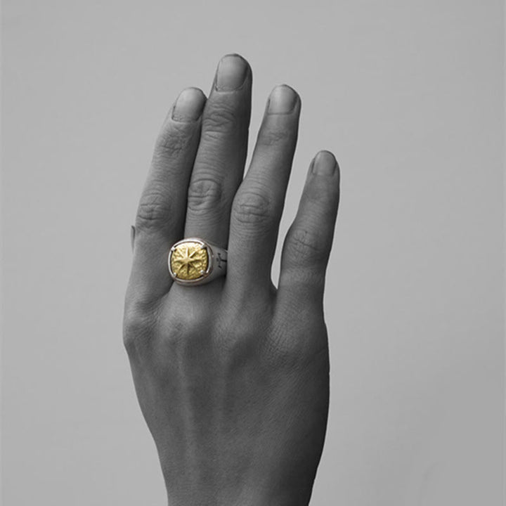 Christianartworkshop Ring mit Kreuz und Stern von Bethlehem im klassischen Stil, heiliger Segensring