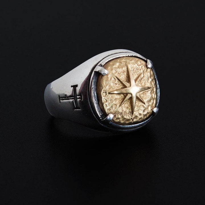 Christianartworkshop Ring mit Kreuz und Stern von Bethlehem im klassischen Stil, heiliger Segensring