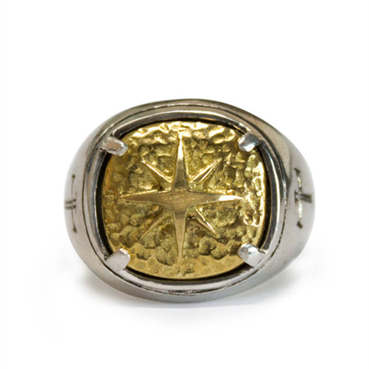 Christianartworkshop Ring mit Kreuz und Stern von Bethlehem im klassischen Stil, heiliger Segensring