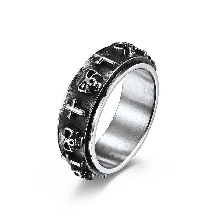 Christianartworkshop Moderner Totenkopf-Kreuz-Spinnerring aus Titanstahl - image 3