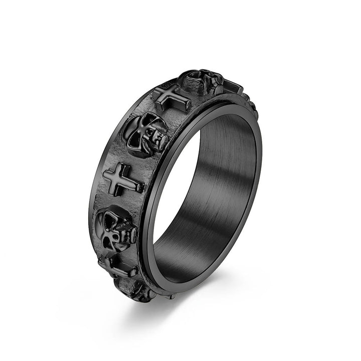 Christianartworkshop Moderner Ring mit Totenkopf-Kreuz und Spinner aus Titanstahl