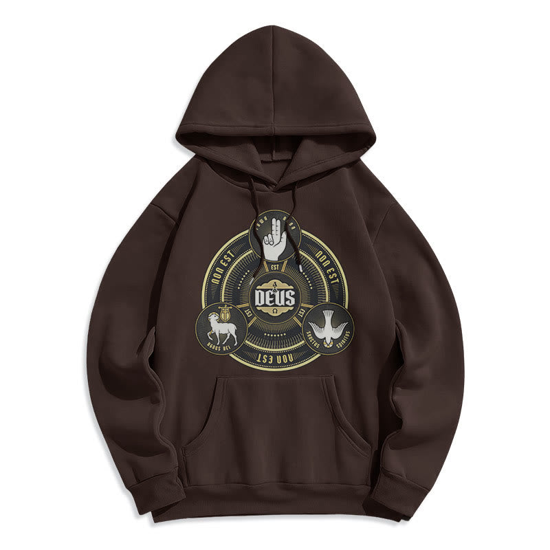 Christianartworkshop Klassischer Hoodie mit dem Emblem der Heiligen Dreifaltigkeit (Deus) – Fleecegefüttert mit Polyester - Braun - 2XL - image 15