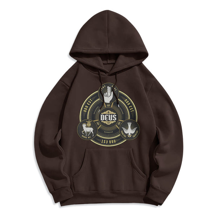 Christianartworkshop Klassischer Hoodie mit dem Emblem der Heiligen Dreifaltigkeit (Deus) – Fleecegefüttert mit Polyester - Braun - 2XL - image 15