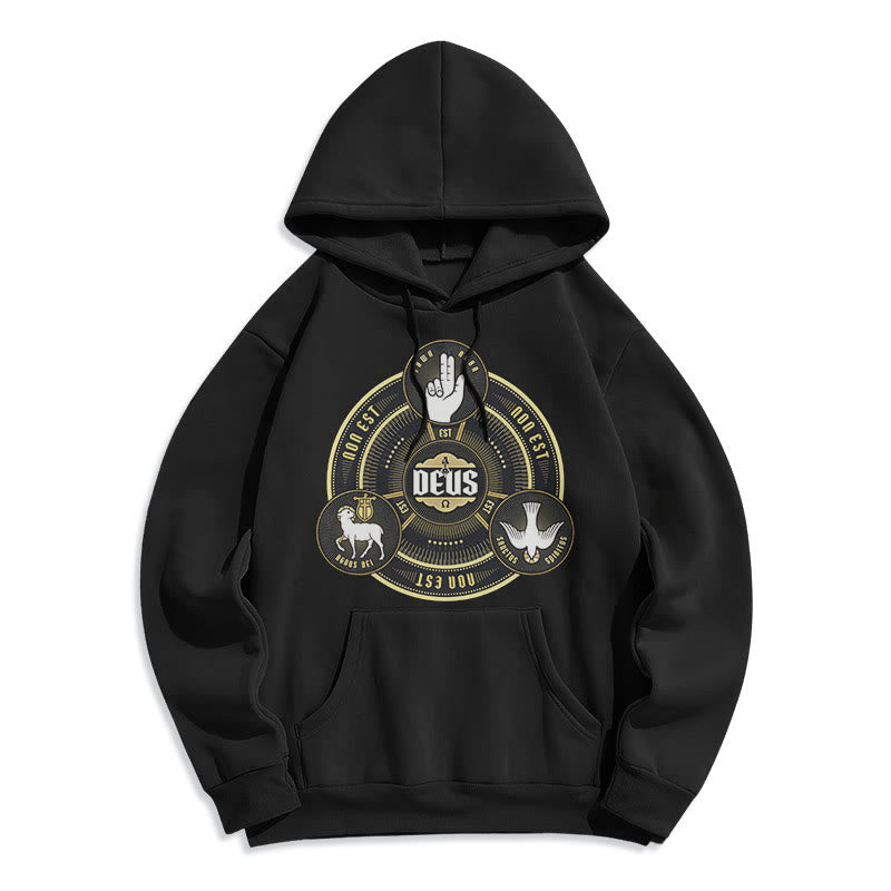 Christianartworkshop Klassischer Hoodie mit dem Emblem der Heiligen Dreifaltigkeit (Deus) – Fleecegefüttert mit Polyester - Schwarz - 2XL - image 0