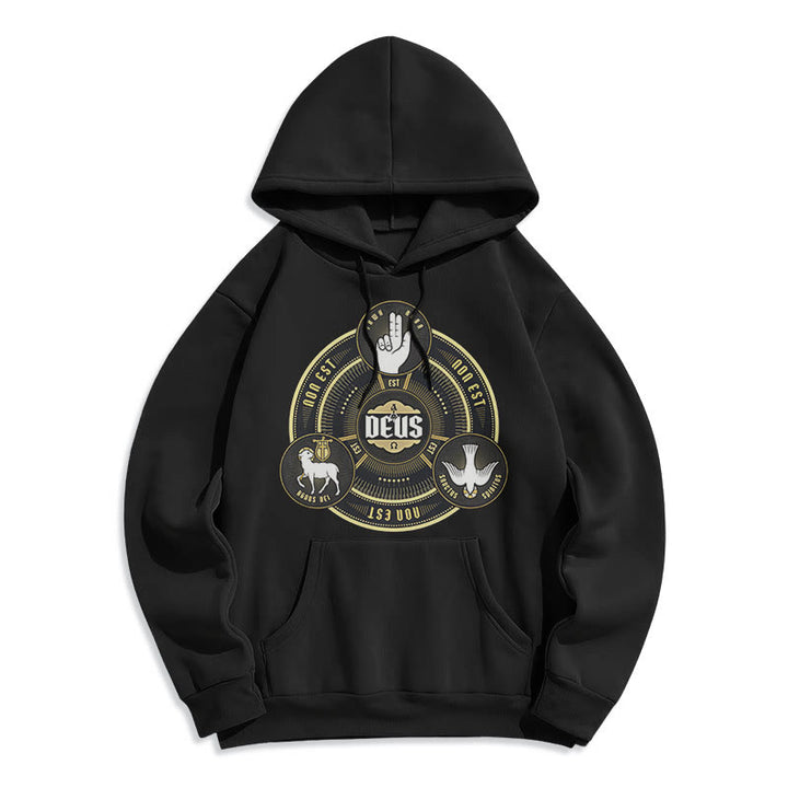 Christianartworkshop Klassischer Hoodie mit dem Emblem der Heiligen Dreifaltigkeit (Deus) – Fleecegefüttert mit Polyester - Schwarz - 2XL - image 0