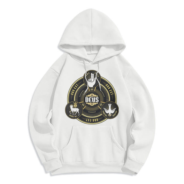 Christianartworkshop Klassischer Hoodie mit dem Emblem der Heiligen Dreifaltigkeit (Deus) – Fleecegefüttert mit Polyester - Weiß - 2XL - image 5