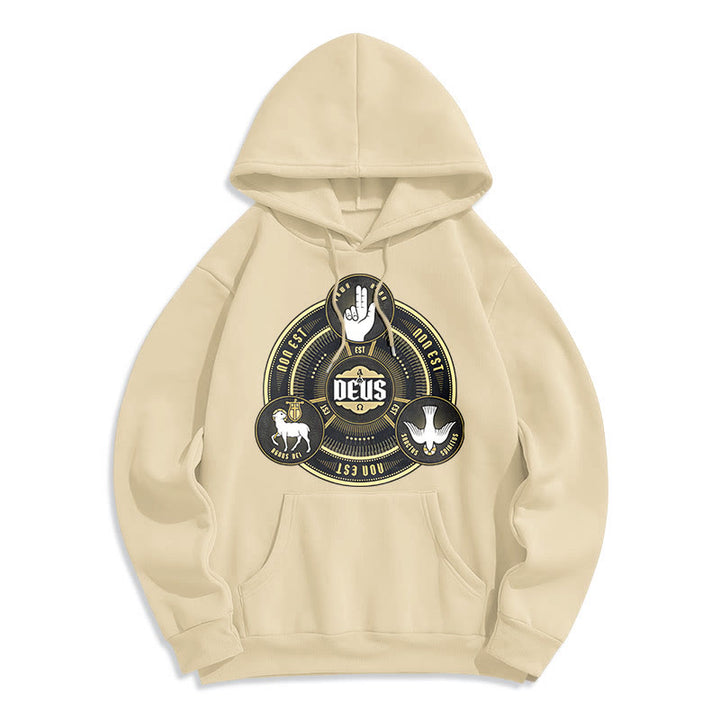Christianartworkshop Klassischer Hoodie mit dem Emblem der Heiligen Dreifaltigkeit (Deus) – Fleecegefüttert mit Polyester - Beige - 2XL - image 10